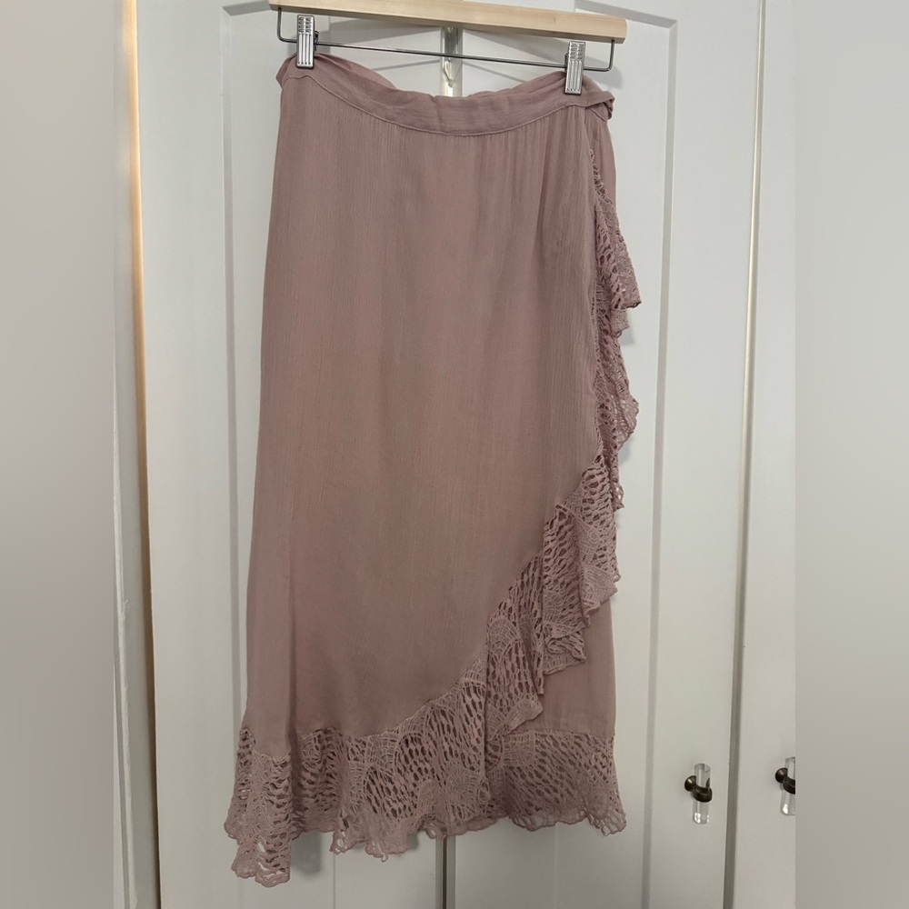 Eberjey Pink Wrap Midi Skirt with Asymmetrical Ruffles
